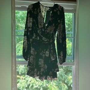 Express Satin floral Tie Waist Ruffle Romper- size M
